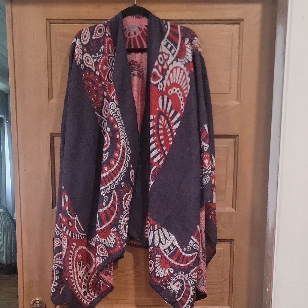 Elegant Paisley Open Front Sweater